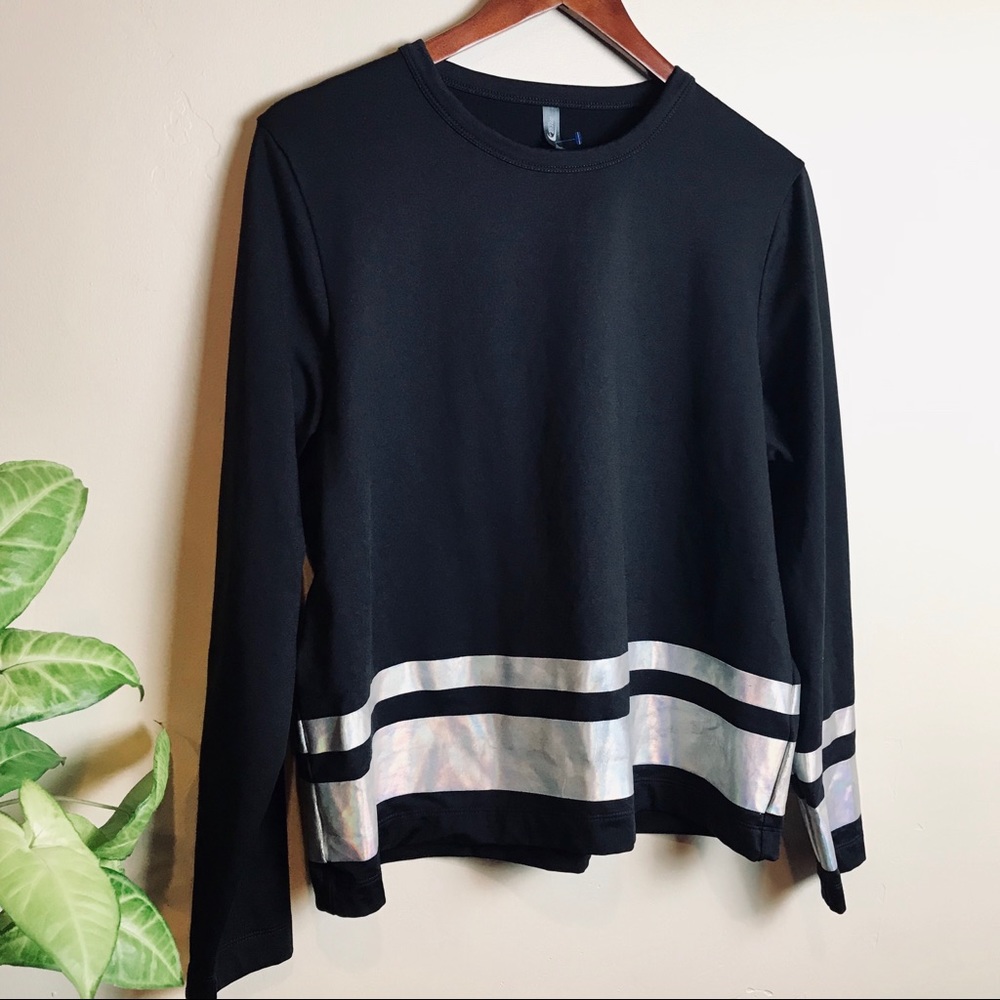 MTA Sport long sleeve blouse, metallic holographic detail.